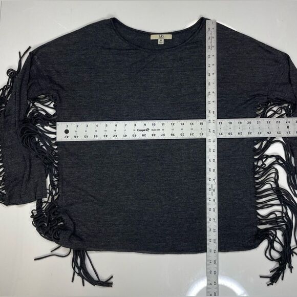 YA Los Angeles Fringe Top Women Medium Gray Long Sleeve - Picture 5 of 5
